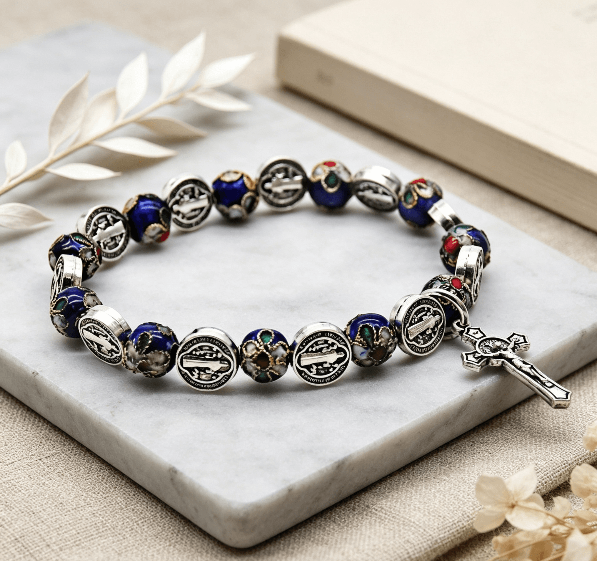 Saint Benedict Blue Cord Bracelet with Cross Accent, Bracelets商品图片