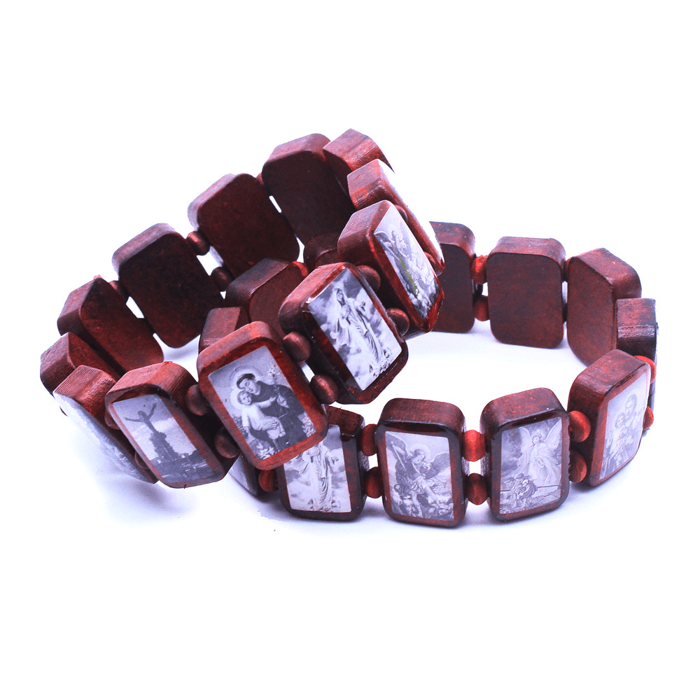 Cross Portrait Square Bracelet with portrait-inspired square motifs and cross accent