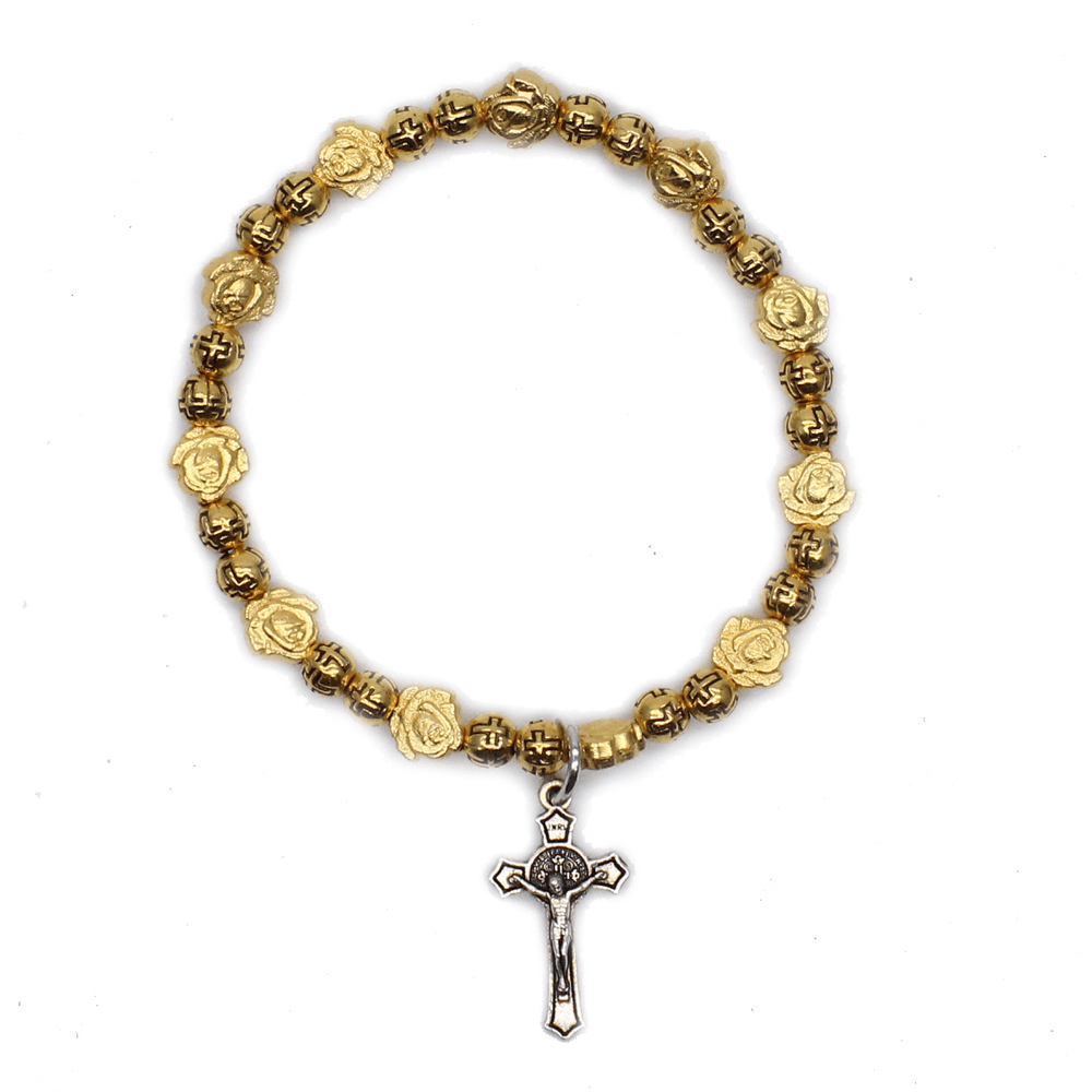 Rose Jesus Cross Bracelet with beaded details and rose accent