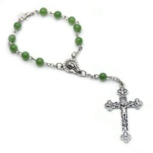 Green Vintage Cross Rosary Bracelet with green rosary-style beads and cross detail