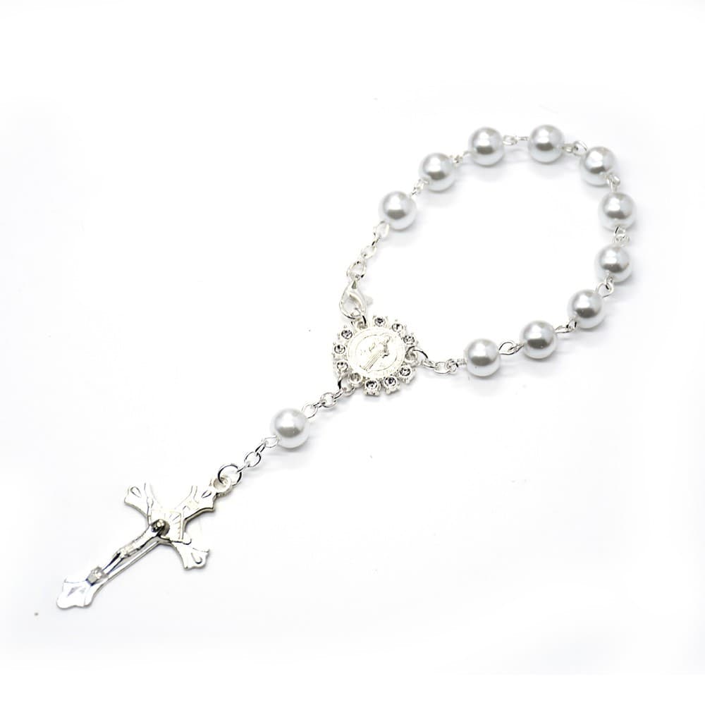 Cross Rosary Bead Bracelet with a cross accent and rosary-style beads