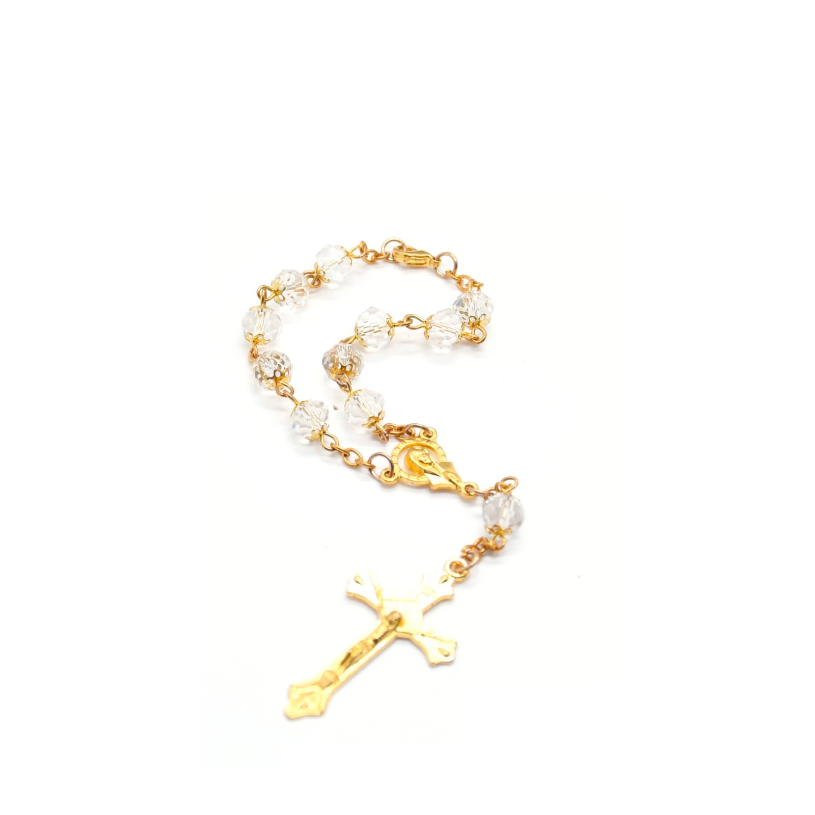 Golden Cross Baptism Bracelet with rosary-style beads