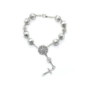 Eleven-Bead Cross Rosary Bracelet with floral accent for baptism