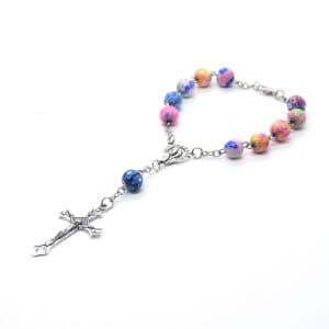 Colorful Cross Rosary Baptism Bracelet with multicolored beads