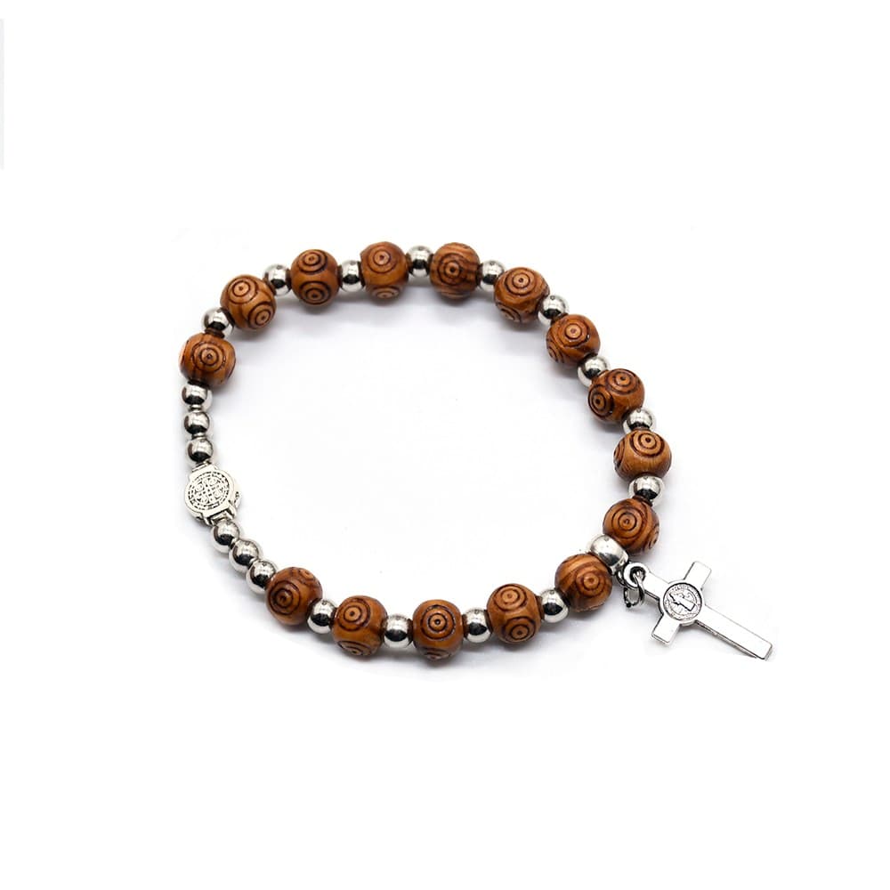 St. Benedict Evil Eye Cross Bracelet with handmade brown beads