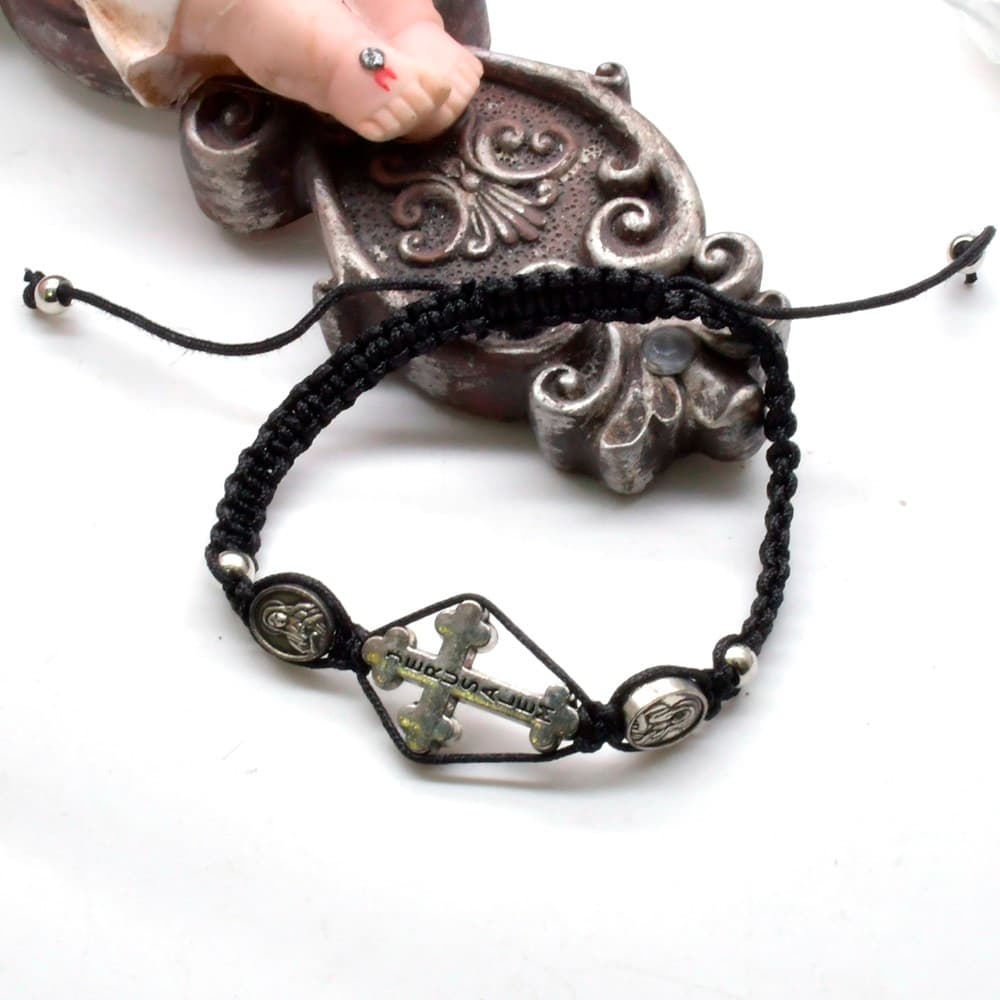 Mary Cross Cord Bracelet with braided cord and faith details