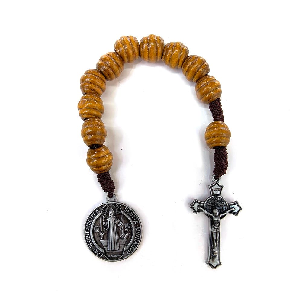Cross Saint Medal Rosary Bracelet with devotional cross and saint medal details