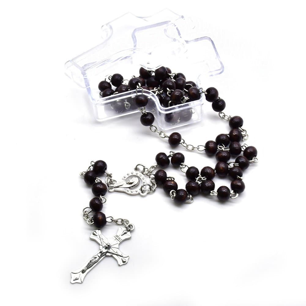 Black and Brown Rosary Cross Necklace accent for devotional jewelry