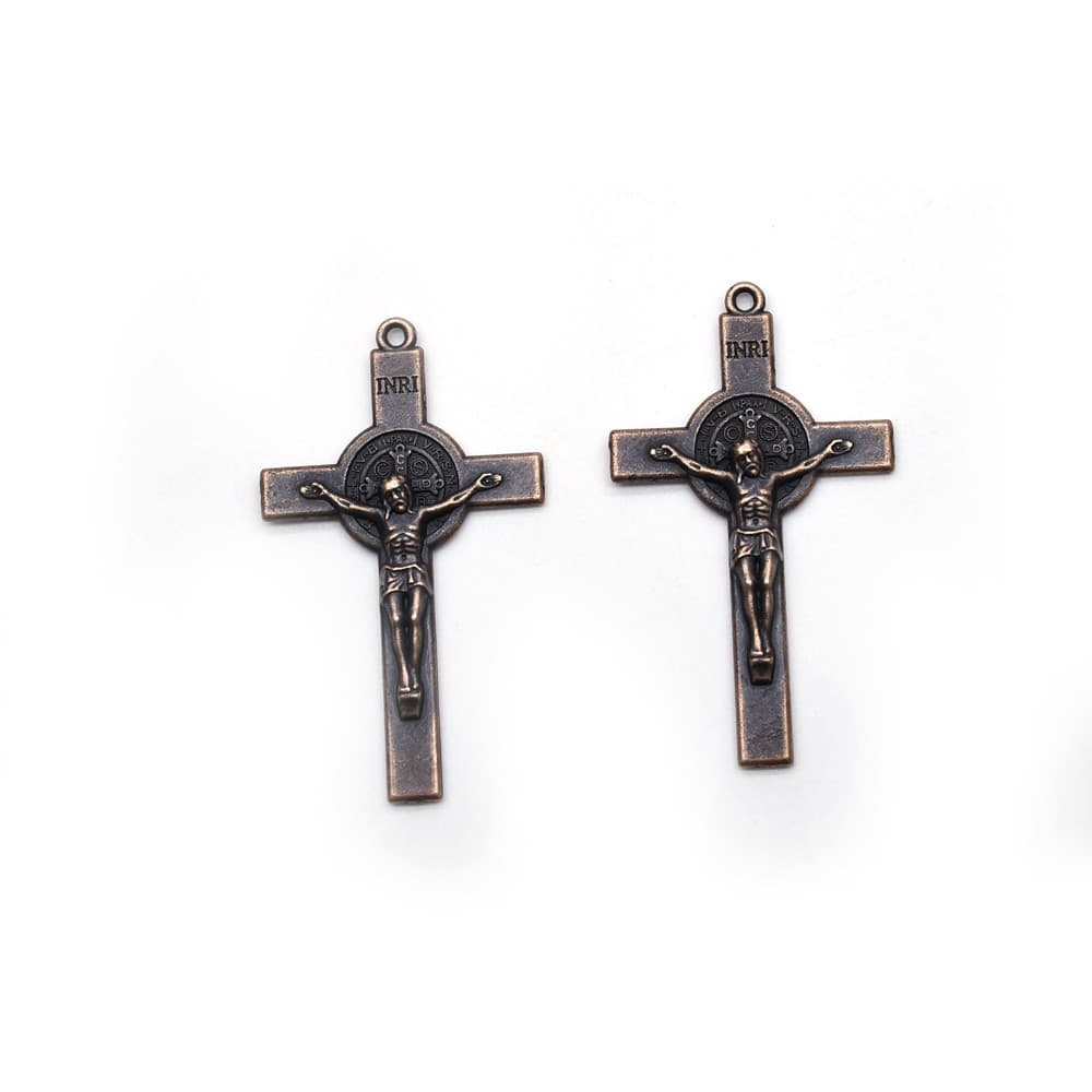 Antique Cross Rosary Connector with a cross pendant and triangular three-way design