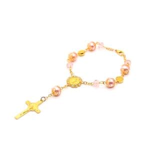 Six-Color Sparkle Cross Rosary Bracelet with a curved-pin detail