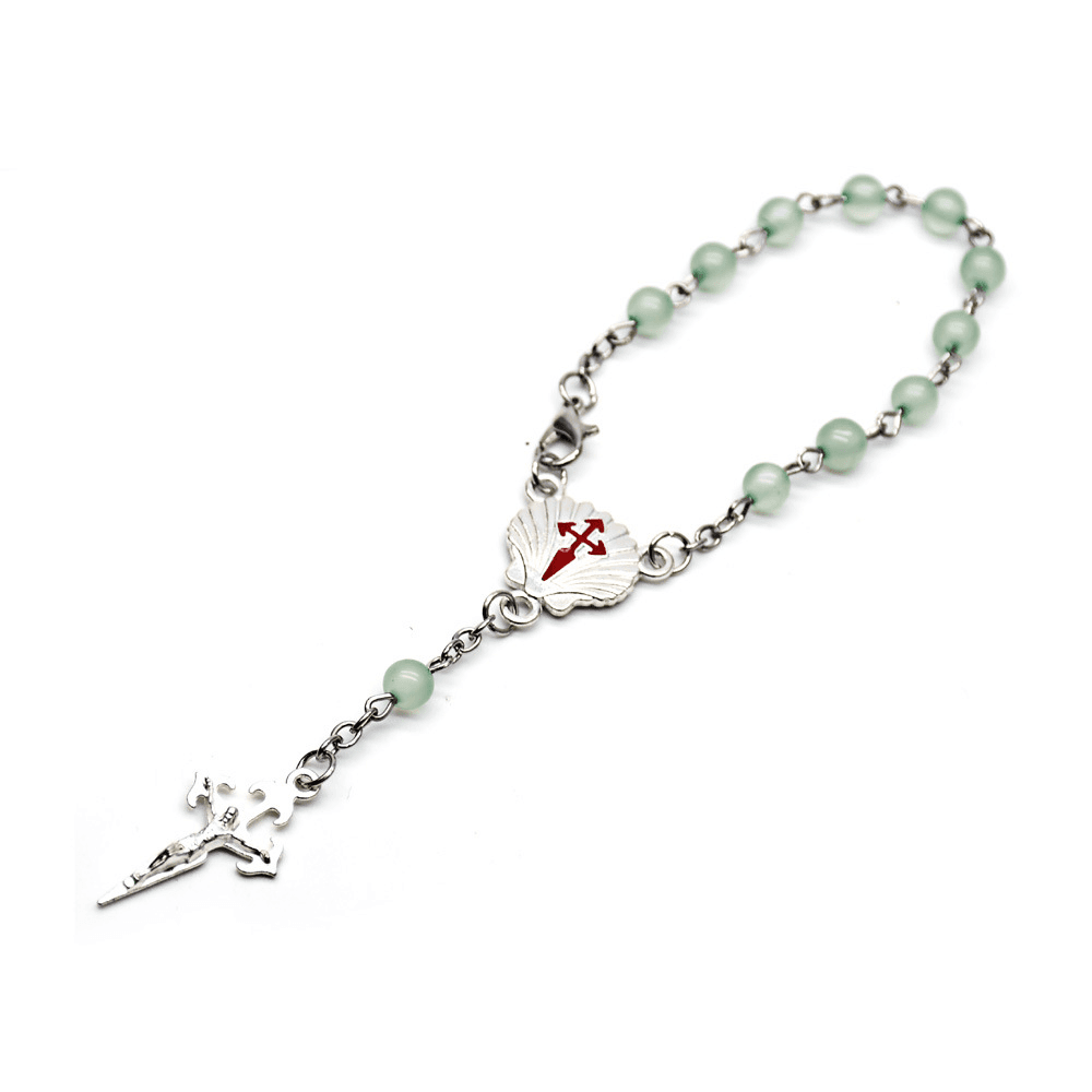 Cat-Eye Bead Rosary Bracelet with a cross accent