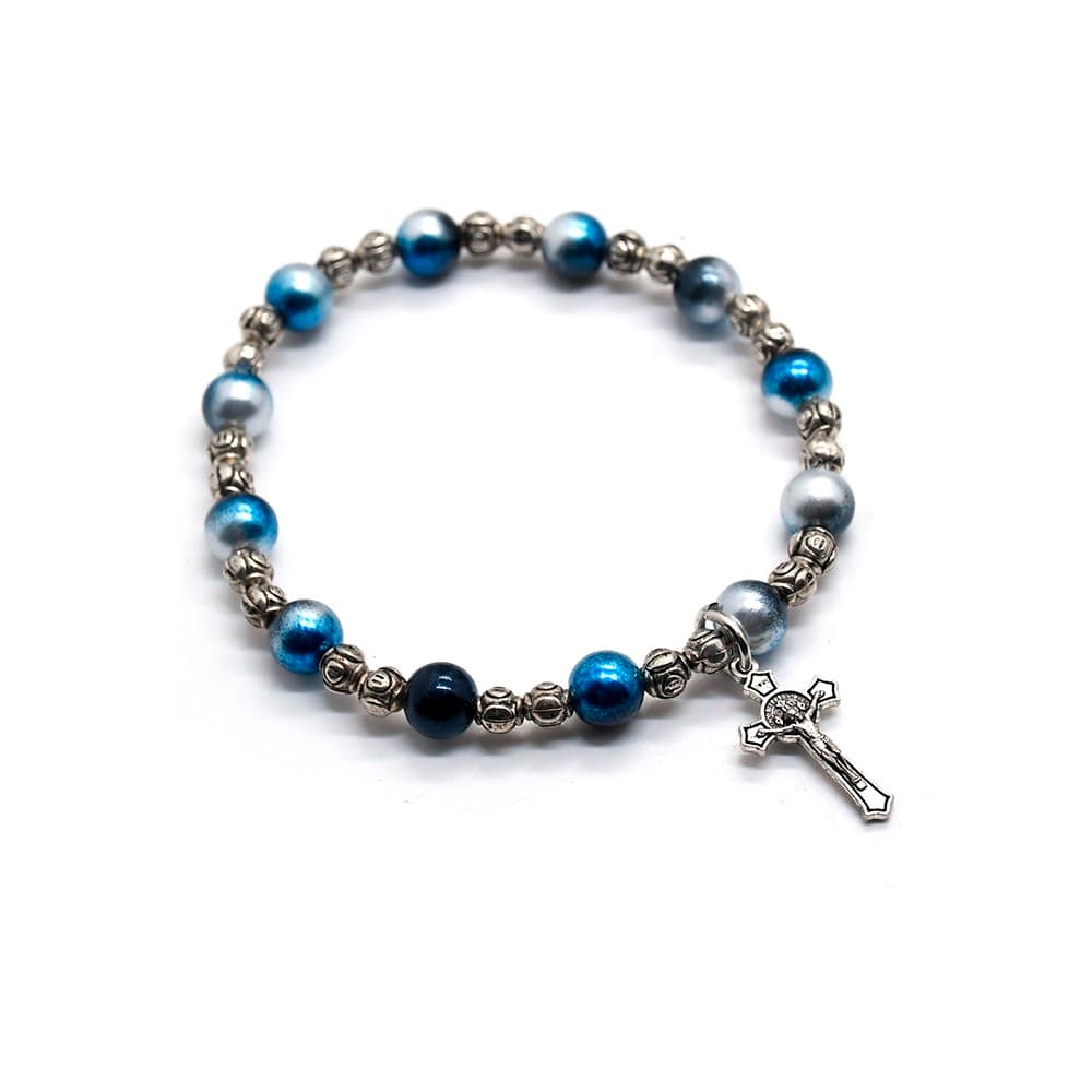 Royal Blue Rose Cross Rosary Accessory with blue rose-bead styling and cross detail