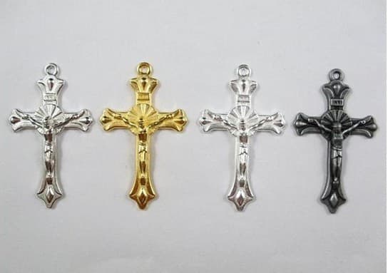 Cross Rosary Pendant in silver-tone and gold-tone color options
