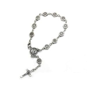 St. Benedict Rosary Bracelet with vintage cross detail and Saint Benedict medal