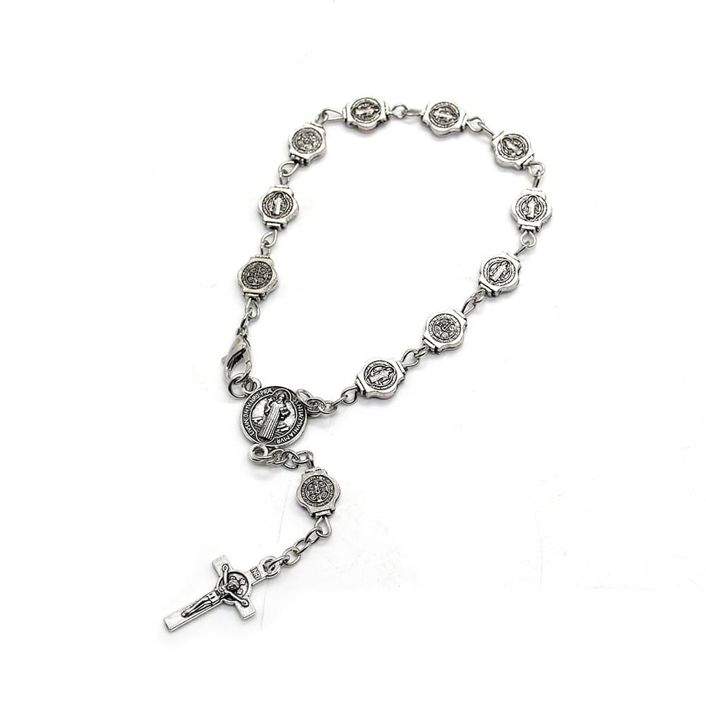 St. Benedict Rosary Bracelet with vintage cross detail and Saint Benedict medal