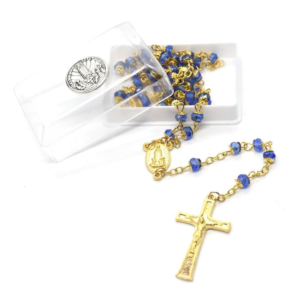Floral Cross Rosary Necklace with gold-tone details, floral bead caps, and cross