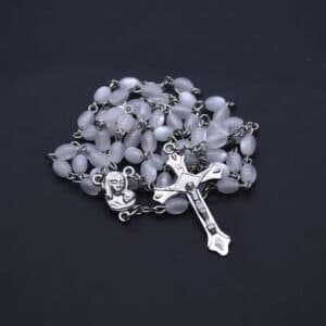 Rice Bead Cross Rosary Necklace with rice-shaped beads and cross accent