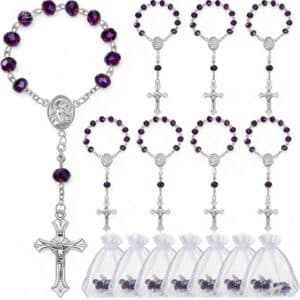 Violet Rose Cross Rosary Bracelet with violet cross and rose-inspired detail