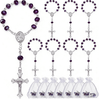 Violet Rose Cross Rosary Bracelet with violet cross and rose-inspired detail