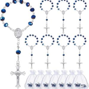 Blue Cross Rose Rosary Bracelet with beaded styling and rose detail