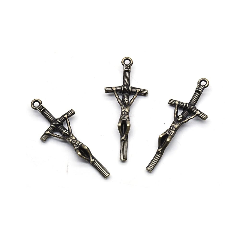Antique Style Rosary Cross Pendant with textured decorative profile