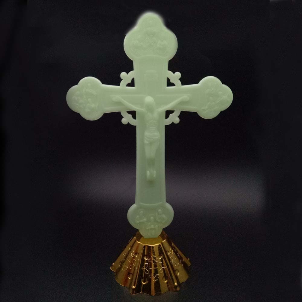 Lighted Cross Tabletop Statue with illuminated cross design for religious decor