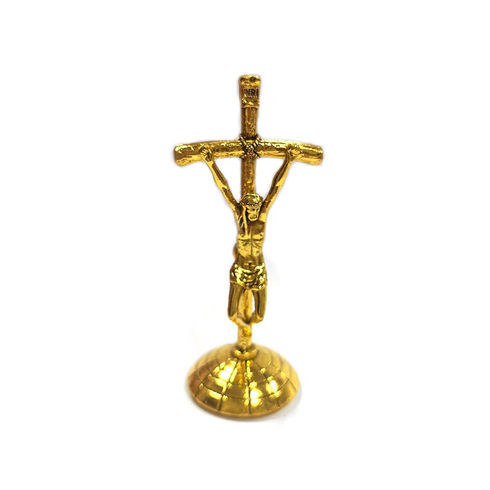 Vintage Gold Cross Tabletop Statue with antique-inspired cross design and adhesive base