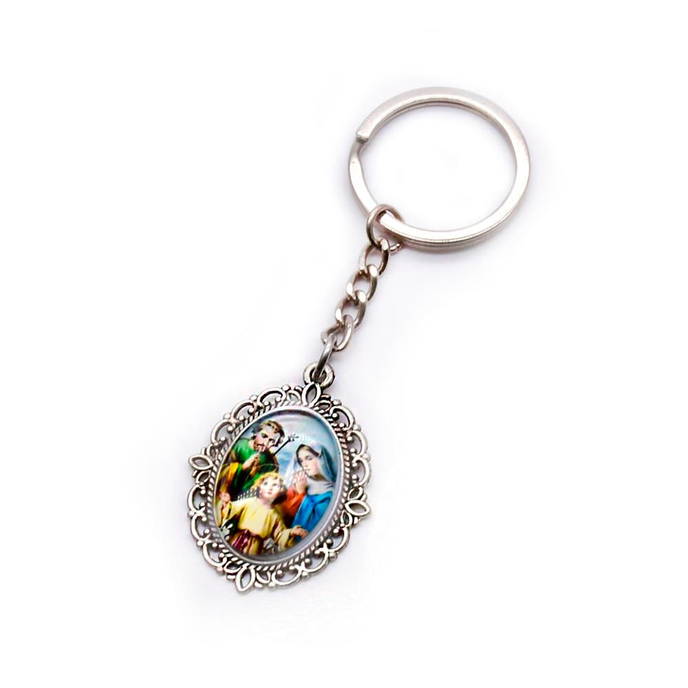Holy Family Keychain Pendant with vintage devotional imagery