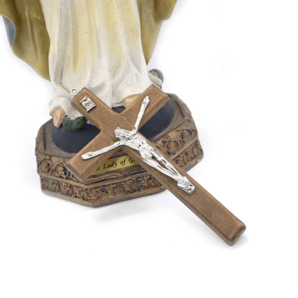 Brown Handheld Cross Tabletop Statue for devotional display