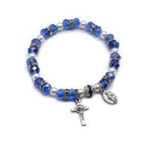 Sky Blue Cross and Virgin Mary Beaded Bracelet with symbolic religious charms