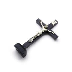 Black Tabletop Cross Statue with a display base