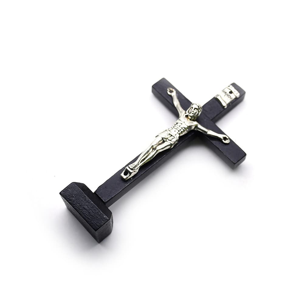 Black Tabletop Cross Statue with a display base