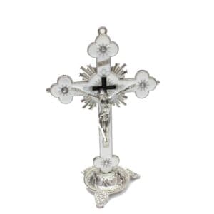 White Plum Blossom Cross Tabletop Statue for a devotional home display