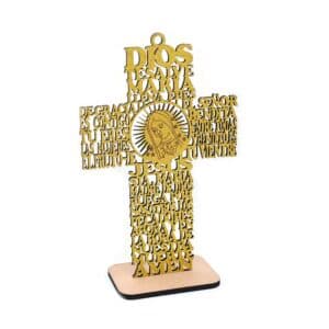 Wedding Tabletop Cross Decoration with gold and silver sparkle accents