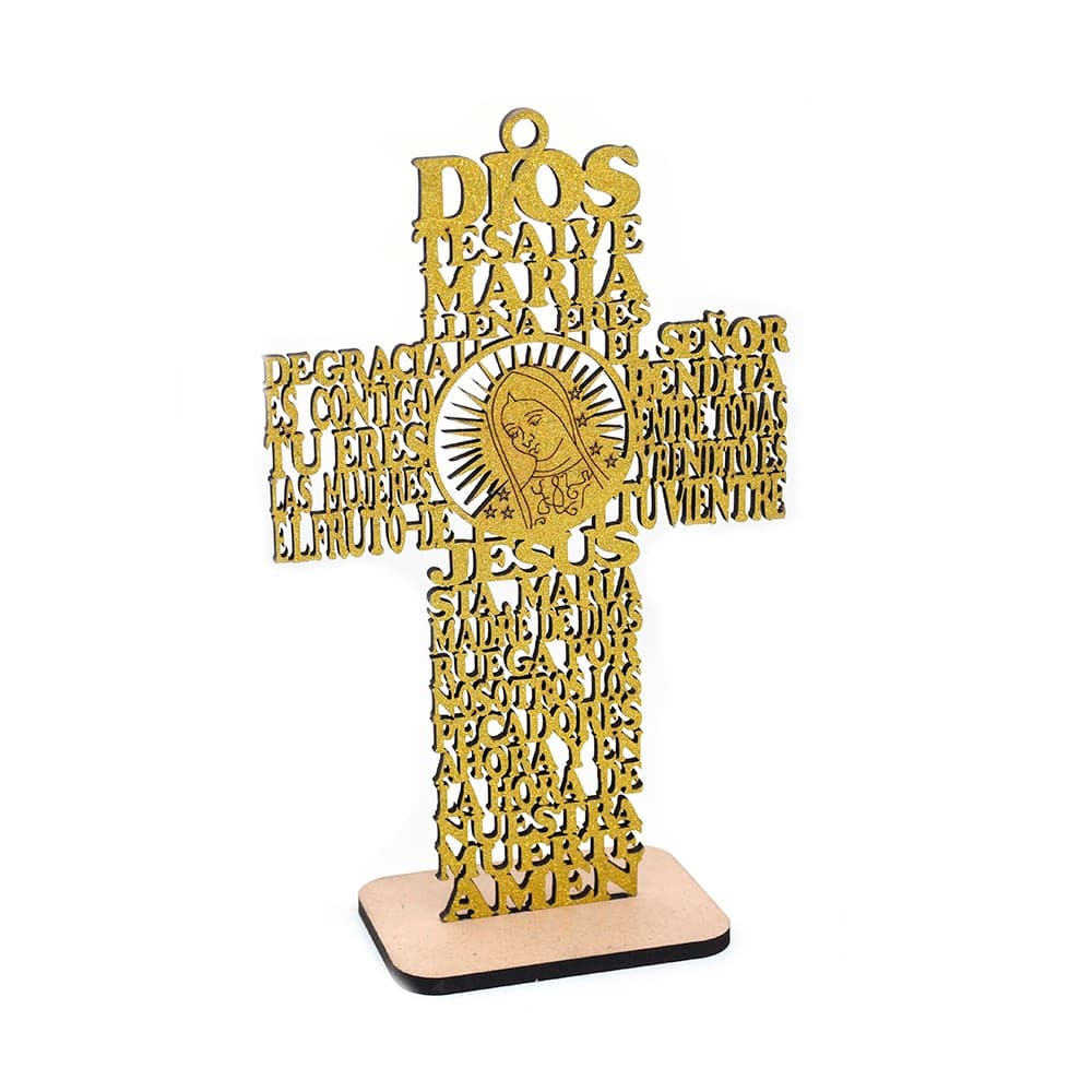 Wedding Tabletop Cross Decoration with gold and silver sparkle accents