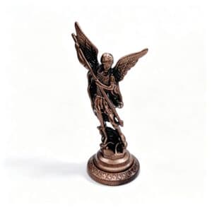 Michael Angel Tabletop Statue with an antique-inspired red-toned appearance