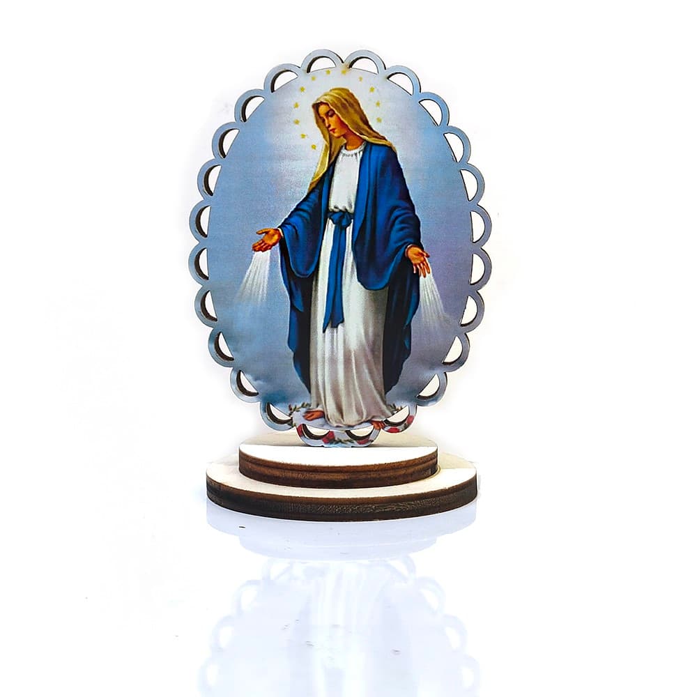 Virgin Mary Car Charm with a colorful openwork oval frame
