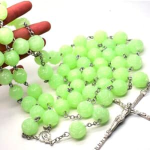Glow-in-the-Dark Rosary Wall Cross with rosary-inspired hanging detail