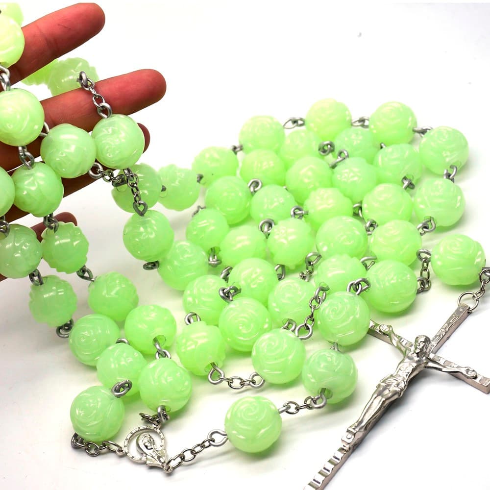 Glow-in-the-Dark Rosary Wall Cross with rosary-inspired hanging detail