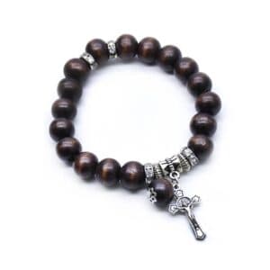 Brown Beaded Cross Bracelet featuring warm-toned beads and a cross detail