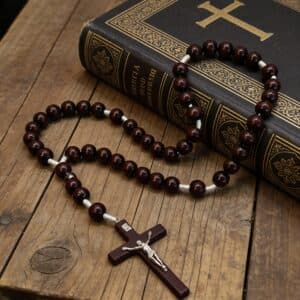 Burgundy Hand-Knotted Wall Rosary for Devotional Decor, Wall Crosses & Wall Decor product image 3