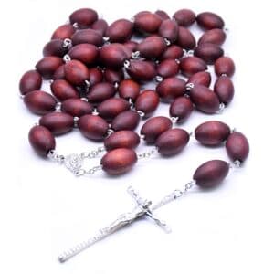 Burgundy Large-Bead Wall Rosary Cross hanging wall decor