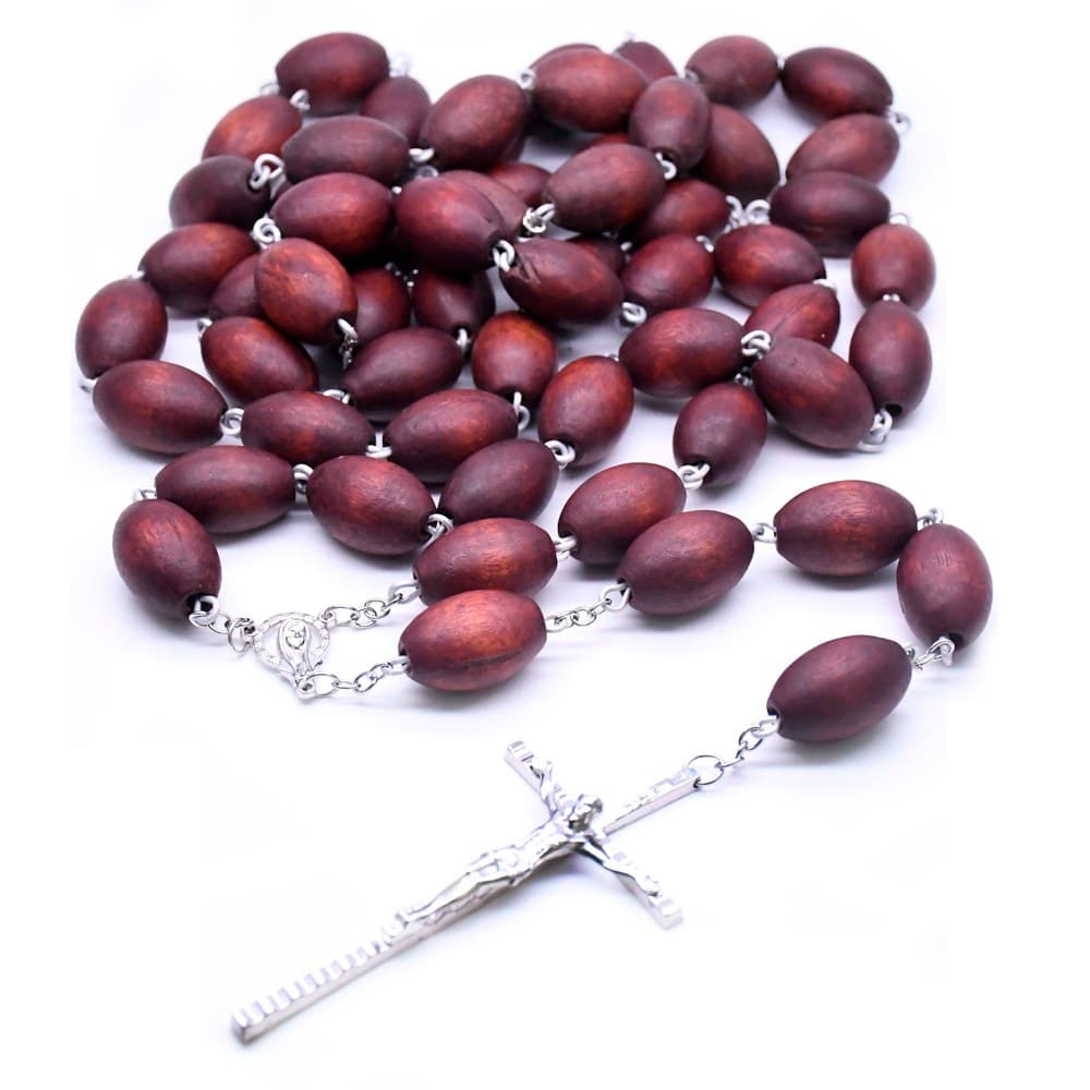 Burgundy Large-Bead Wall Rosary Cross hanging wall decor