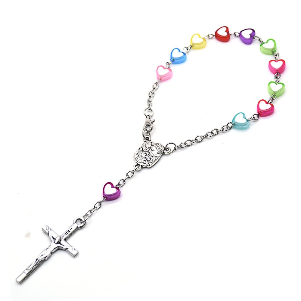 Colorful Heart Cross Bead Bracelet with bright beads for children