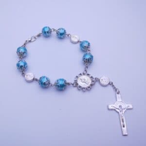 Pink and Blue Saint Benedict Rosary Bracelet with Flower Accents, Bracelets product image 5
