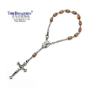 Cross Rosary Counting Bracelet with rice-shaped beads and cross detail
