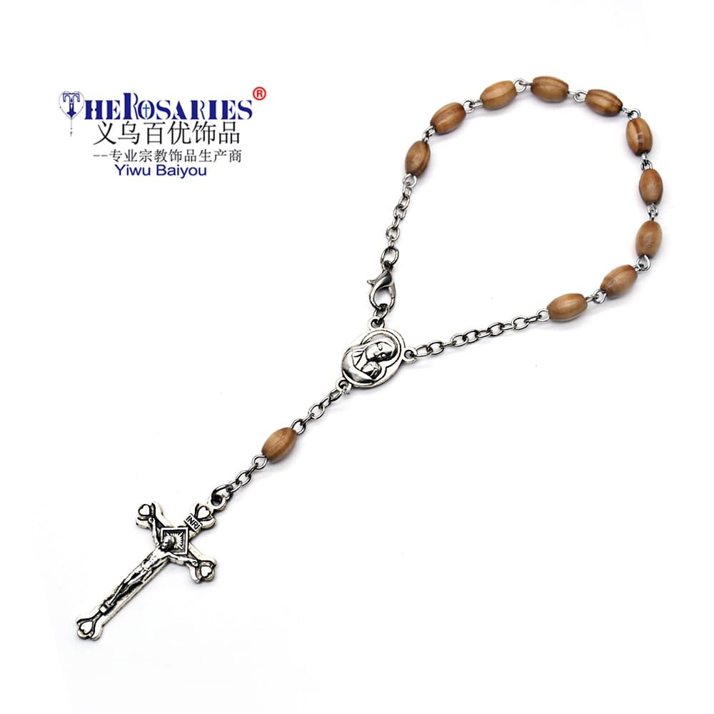Cross Rosary Counting Bracelet with rice-shaped beads and cross detail