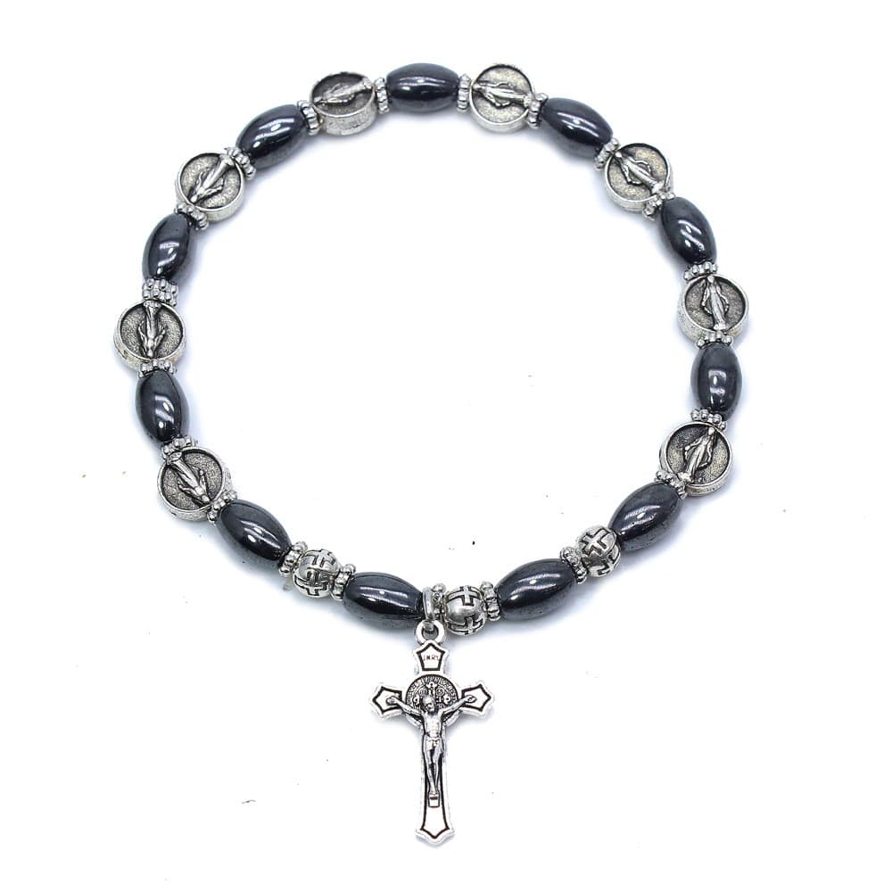 Virgin Mary Cross Bracelet with devotional beads and cross accent