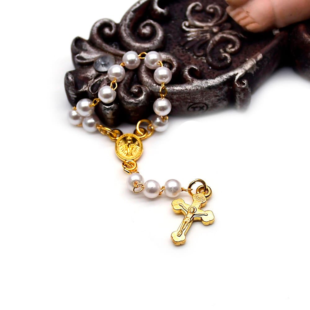 Golden Mini Rosary Bracelet with compact devotional styling