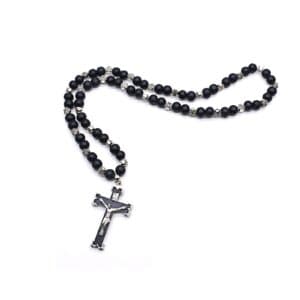 Black and White Cross Bead Bracelet with contrasting beads and cross accent